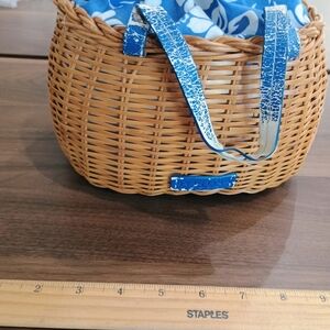 Wicker Basket with Blue Floral Handbag